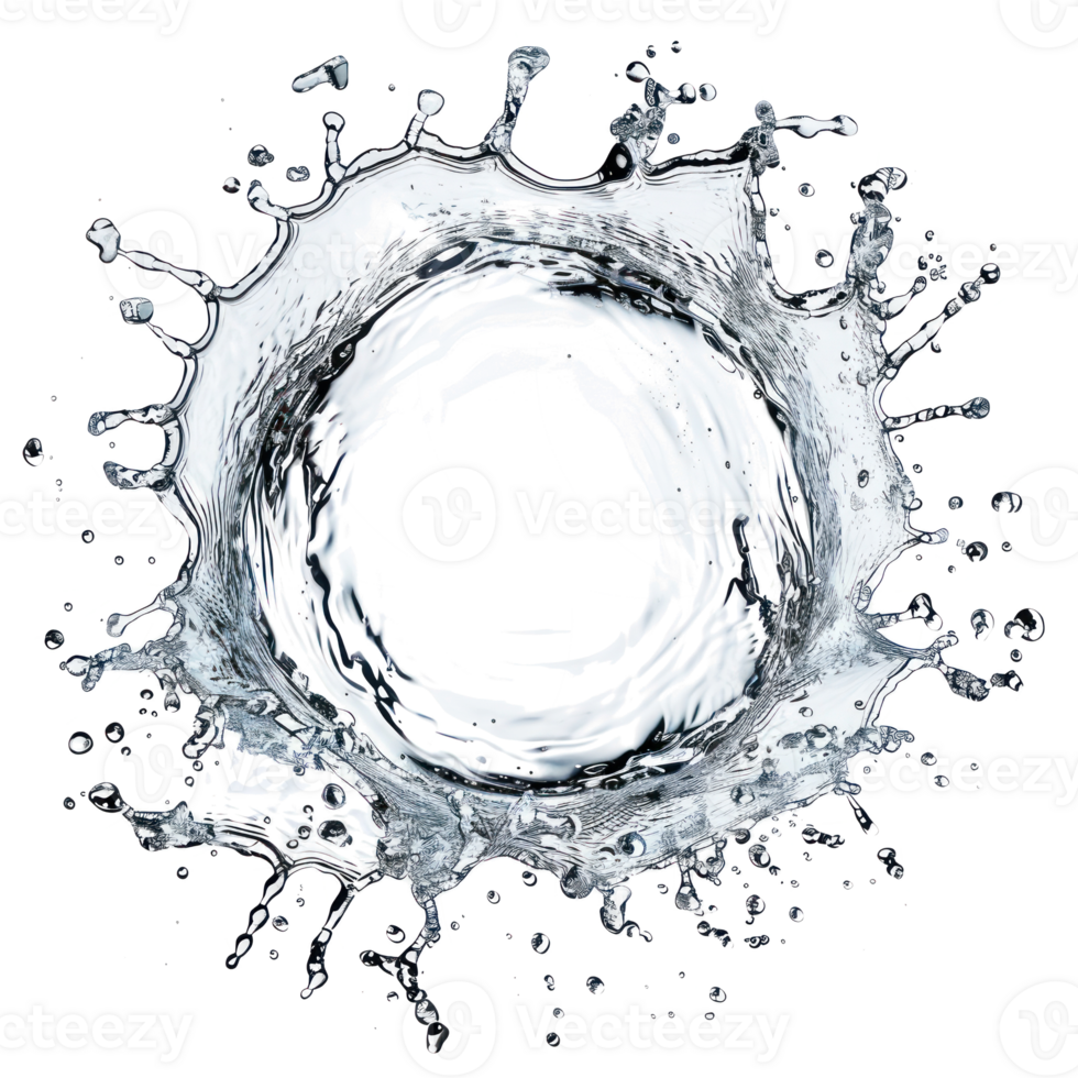 water splash round circle top view isolate on transparency background png