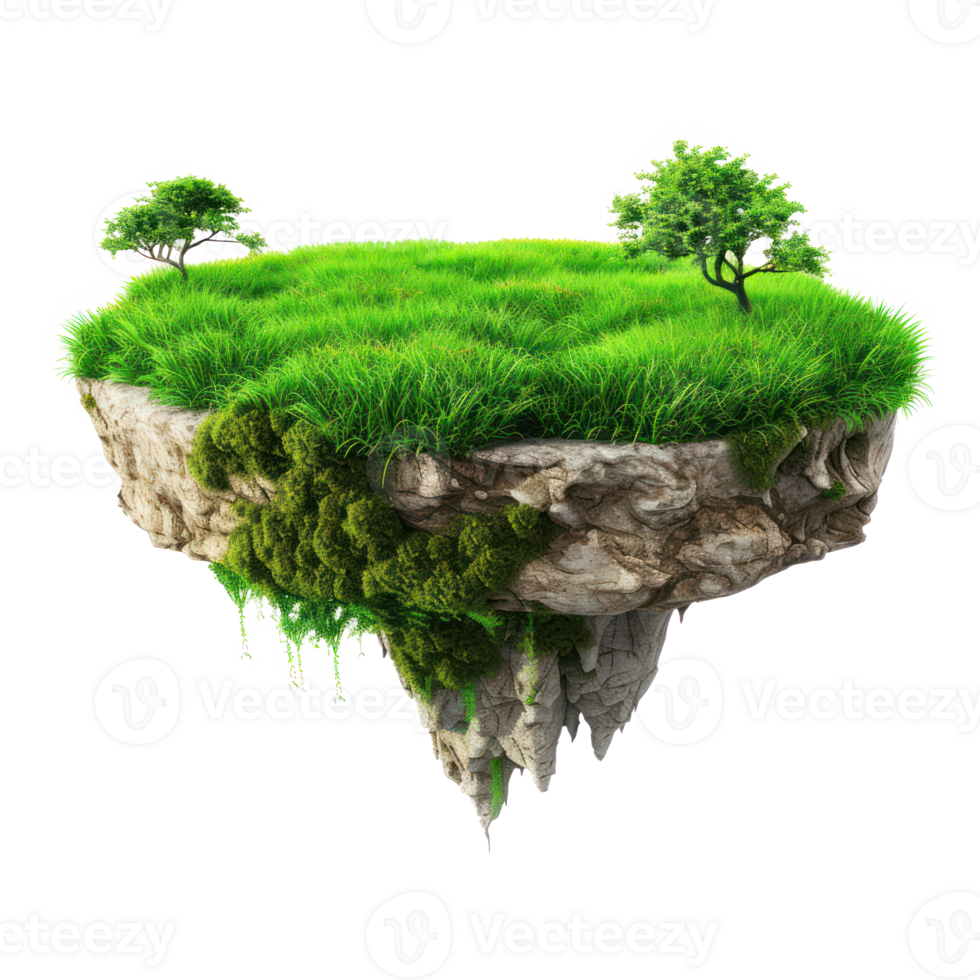 floated Green grass island isolate on transparency background png