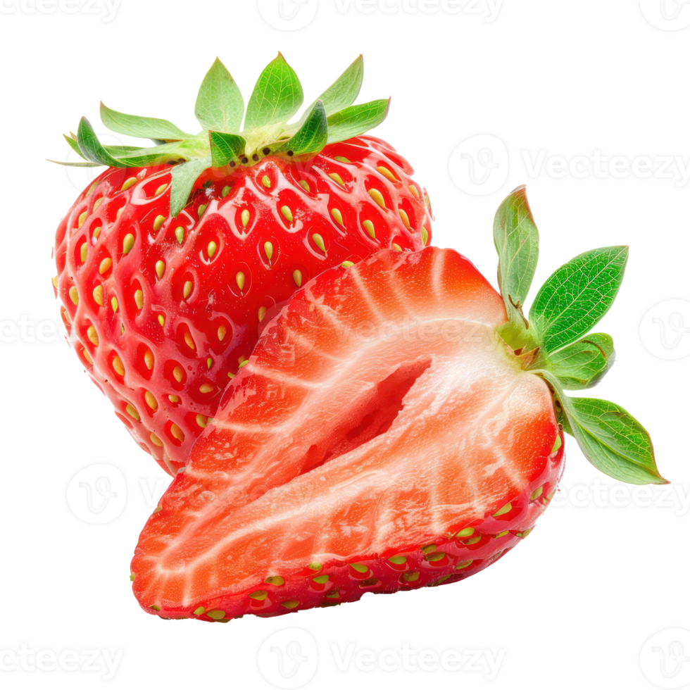 Strawberry with a slice strawberry isolate on transparency background png