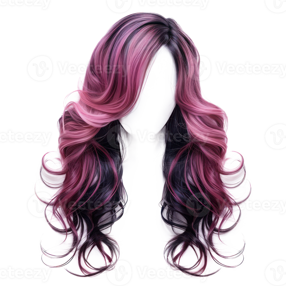 Stylish women hair wig, fashionable hairstyle isolate on transparency background png