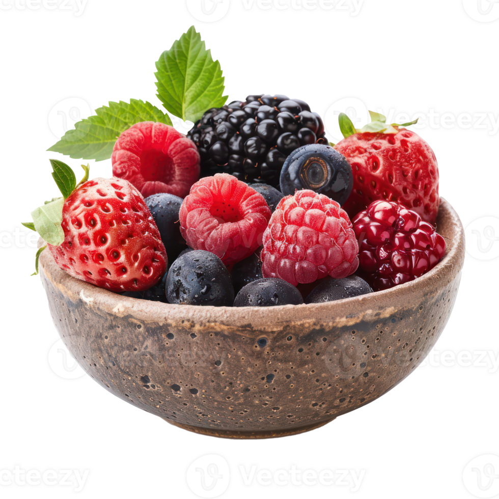 Fresh Mix berries in a bowl front view isolate on transparency background png