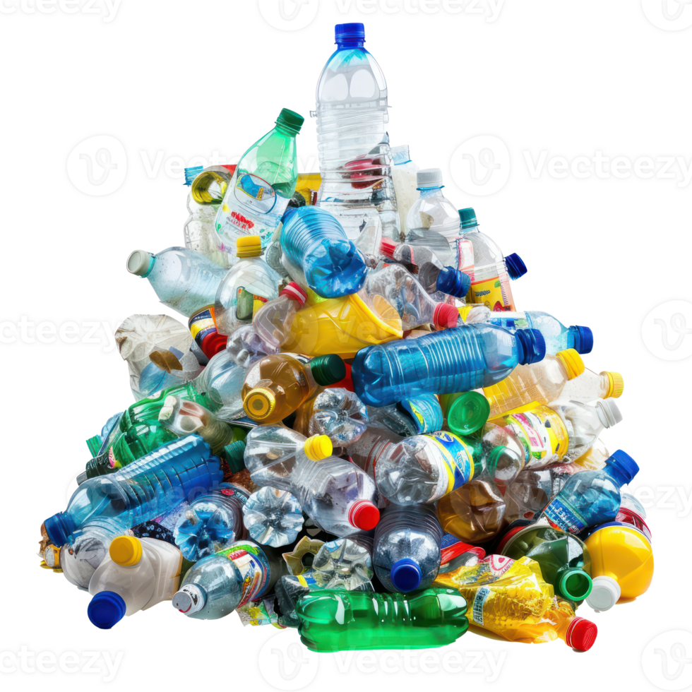Pile of plastic trash bottle isolate on transparency background png