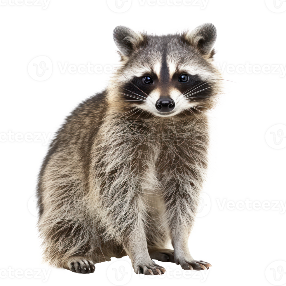 Raccoon front view full body isolate on transparency background png