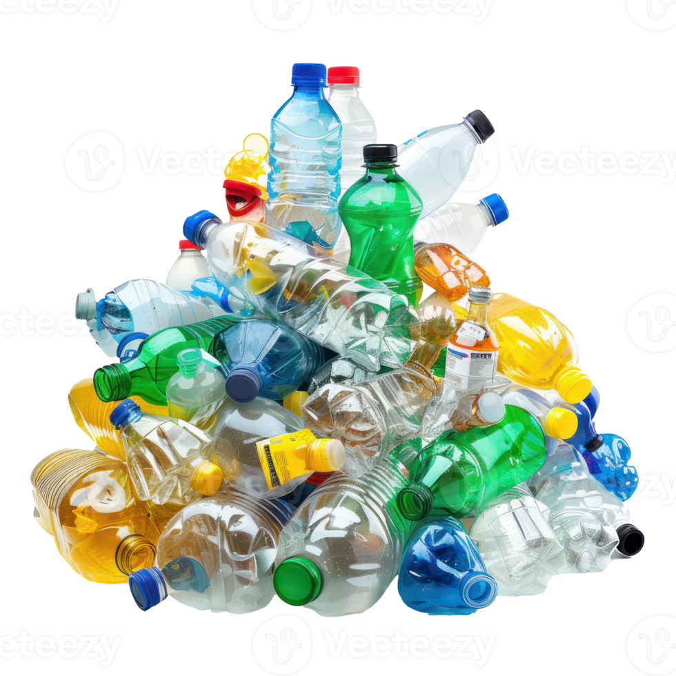 Pile of plastic trash bottle isolate on transparency background png