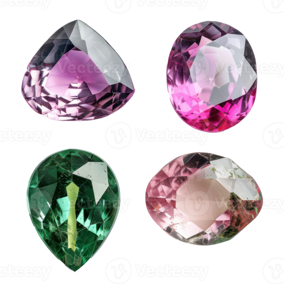 4 different shape of beautiful Gemstone stone front view isolate on transparency background png