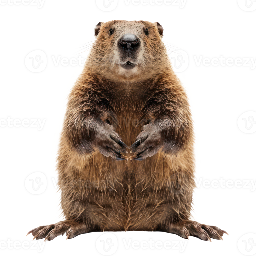 Beaver front view full body isolate on transparency background png