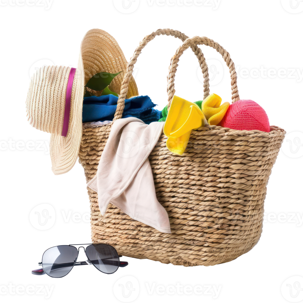 Beach bag with items isolate on transparency background png