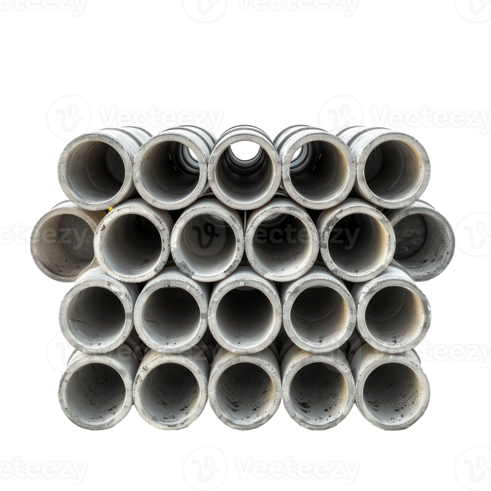 Stack of concrete pipes for building construction and pipeline isolate on transparency background png