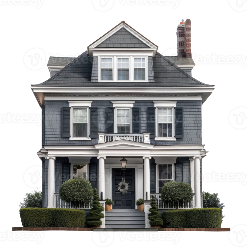 Colonial House front view full length isolate on transparency background png