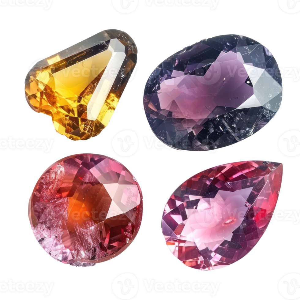 4 different shape of beautiful Gemstone stone front view isolate on transparency background png