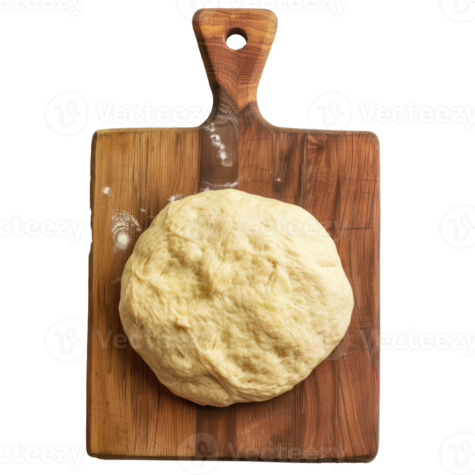 fresh raw dough on wooden chopping board top view full length isolate on transparency background png