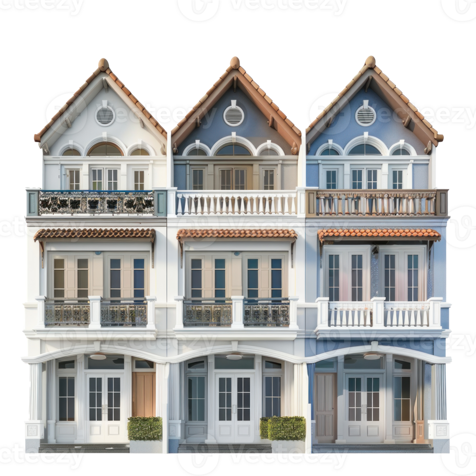 Row House front view full length isolate on transparency background png
