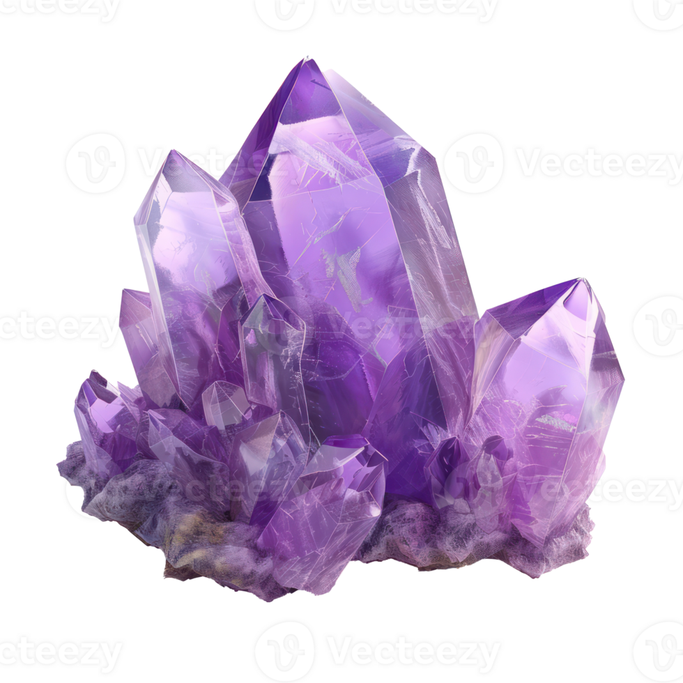 Crystal Stone rough amethyst crystals, 3d rendering isolate on transparency background png