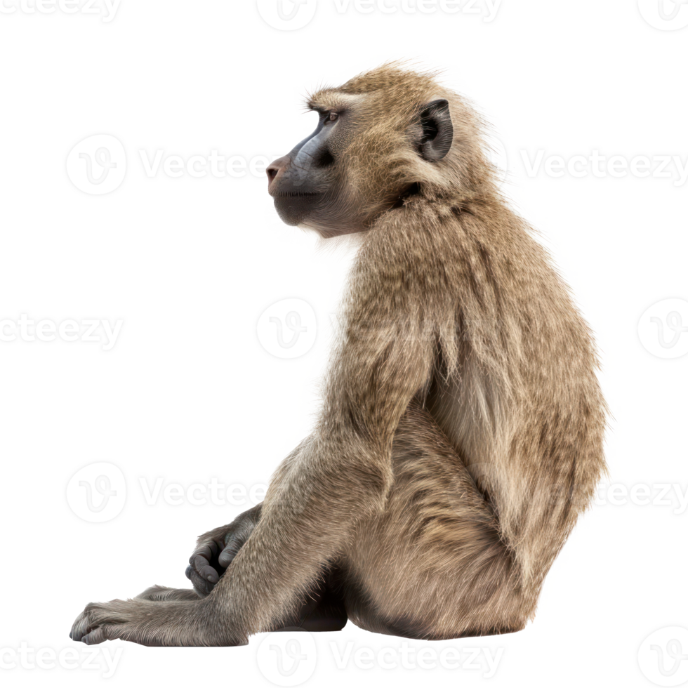 Baboon side view full body isolate on transparency background png
