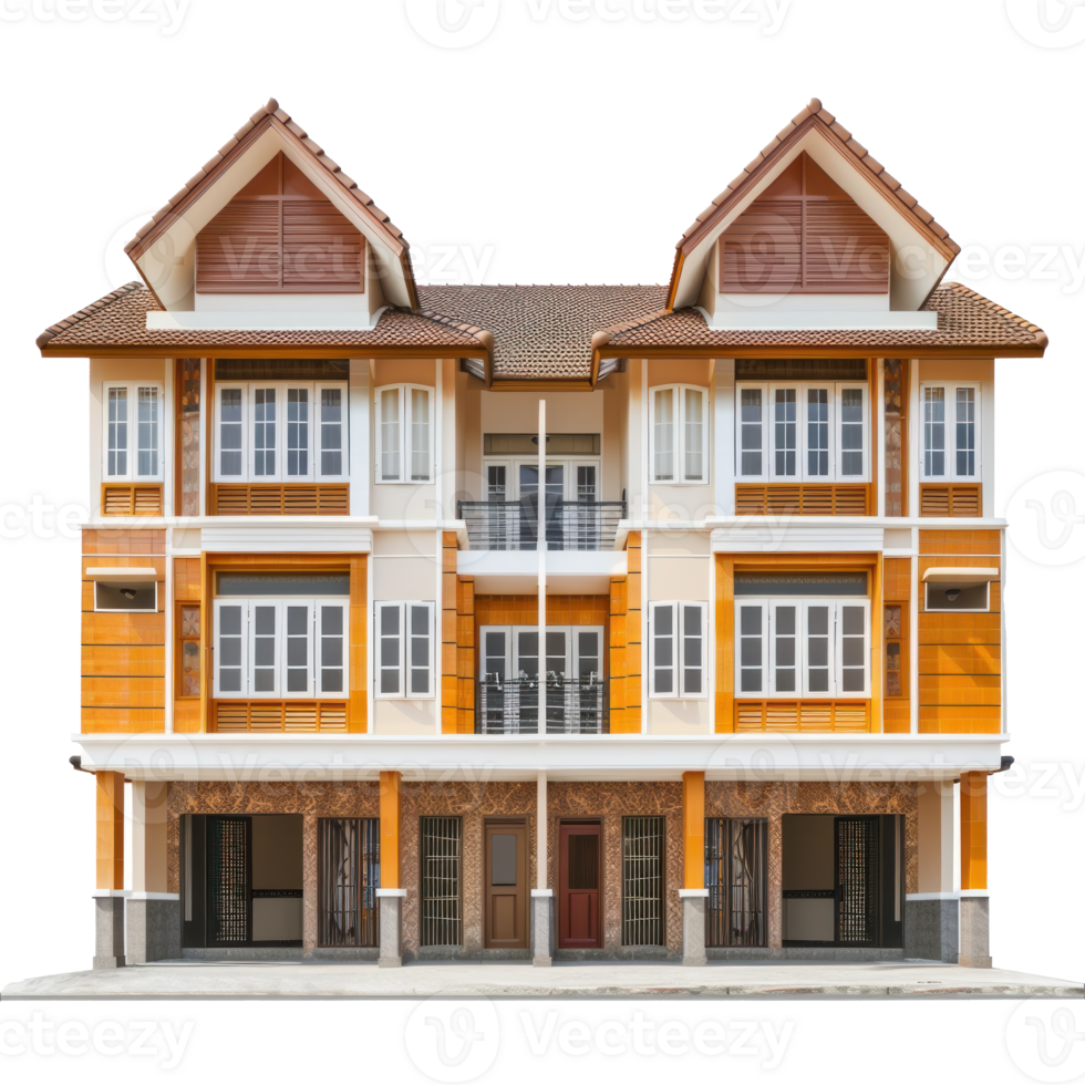 Row House front view full length isolate on transparency background png
