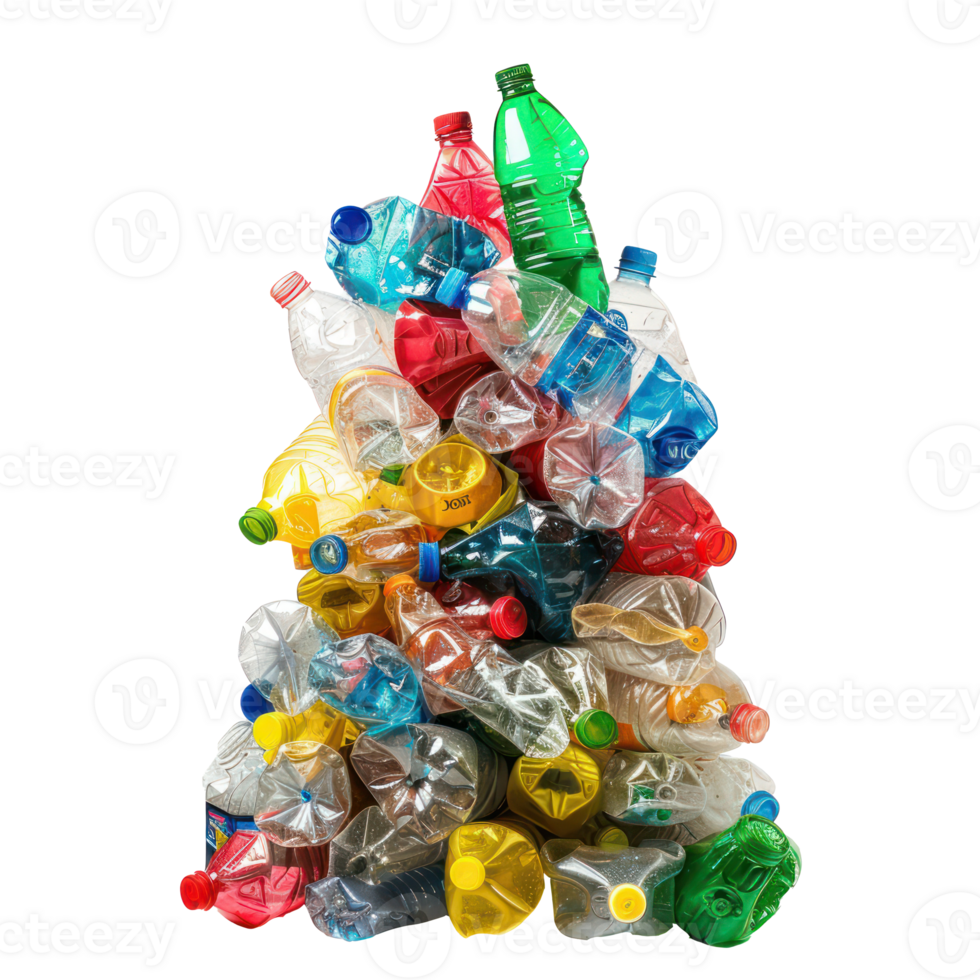 Pile of plastic trash bottle front view full length isolate on transparency background png