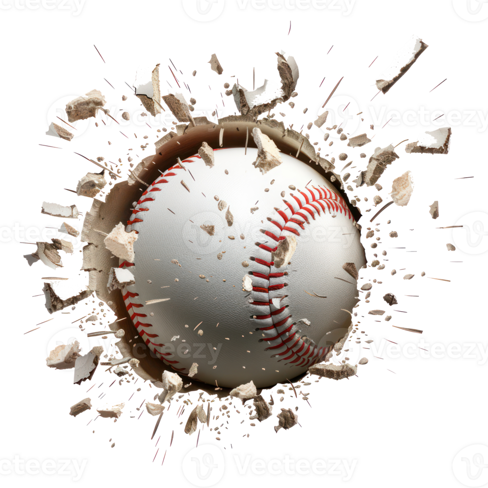 baseball bursting through a hole isolate on transparency background png