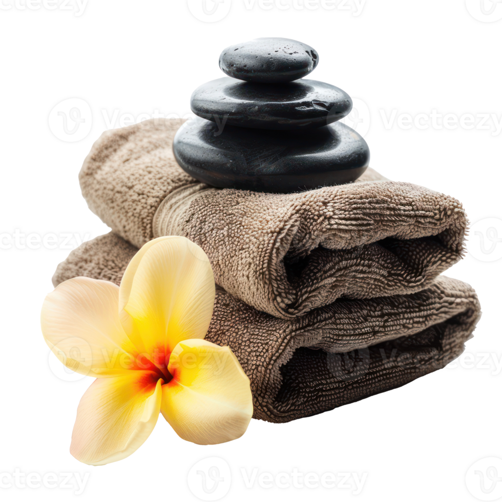 Spa stones, fresh flower and towel isolate on transparency background png