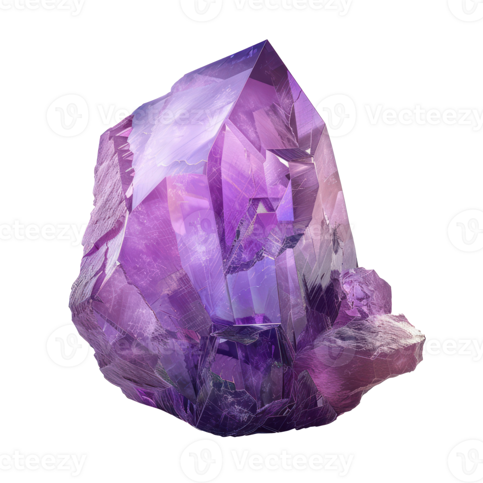 Crystal Stone rough amethyst crystals, 3d rendering side view isolate on transparency background png