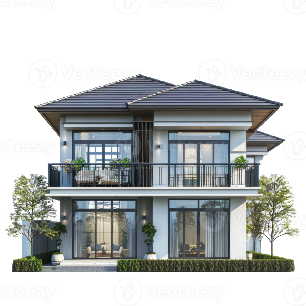 Villa front view full length isolate on transparency background png