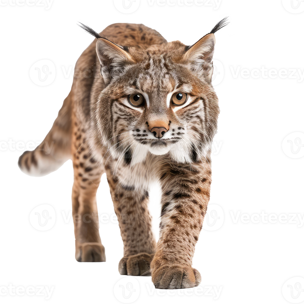 Bobcat front view full body isolate on transparency background png