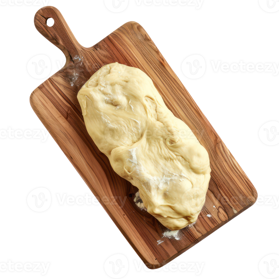 fresh raw dough on wooden chopping board top view full length isolate on transparency background png