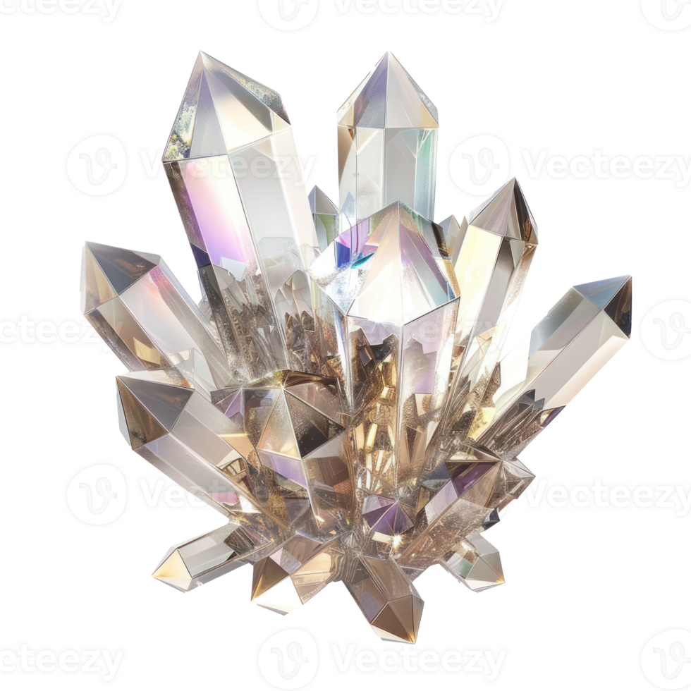 Beautiful crystal 3d rendering top view isolate on transparency background png