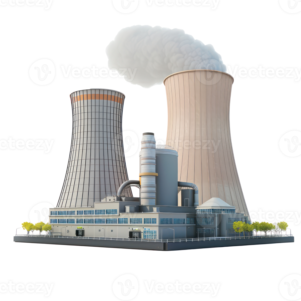 Nuclear power plant side view full length isolate on transparency background png
