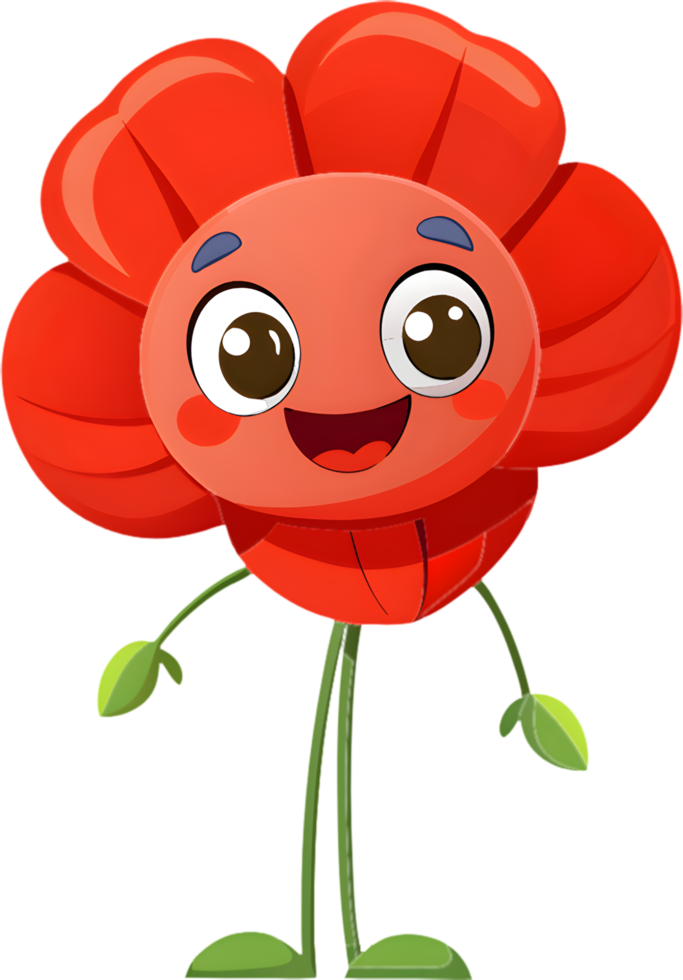 Cheerful poppy flower cartoon clipart for prints. . png