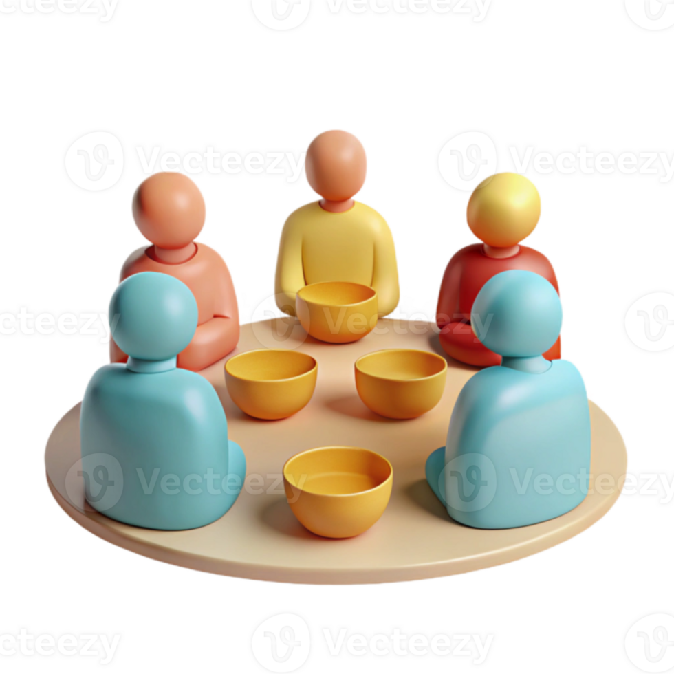 Group of People Sitting Around a Table with Bowls png
