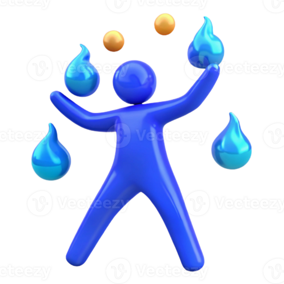 Blue Figure Juggling Water Drops png