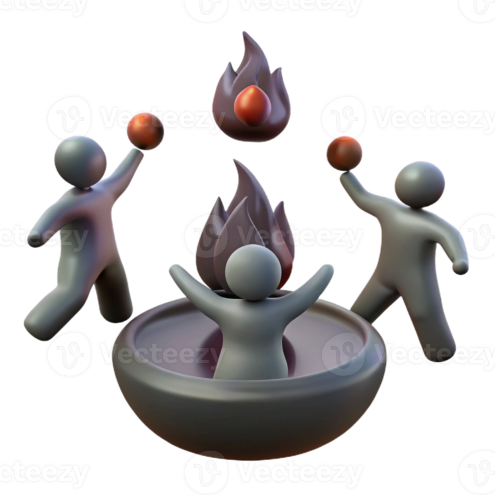 3D Illustration of People Playing with Fire png