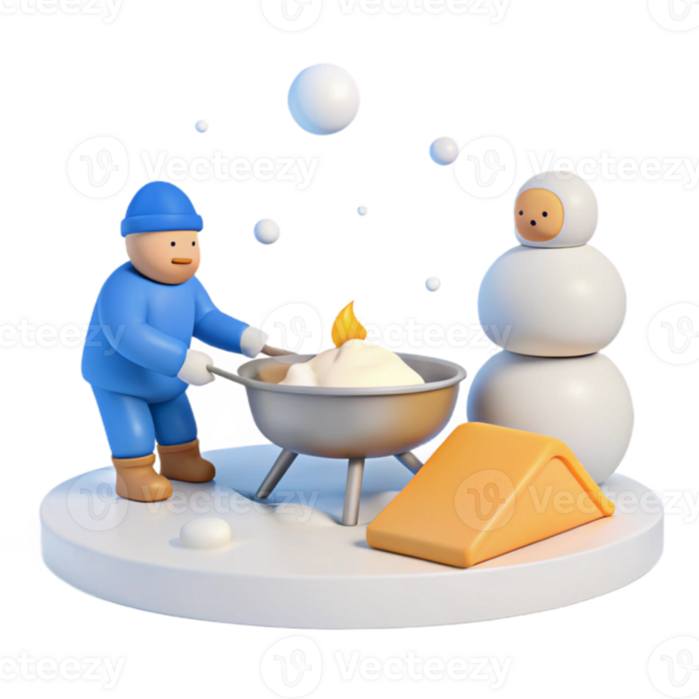 Winter Camping Fun Snowman and Character Enjoying a Campfire with Snow png