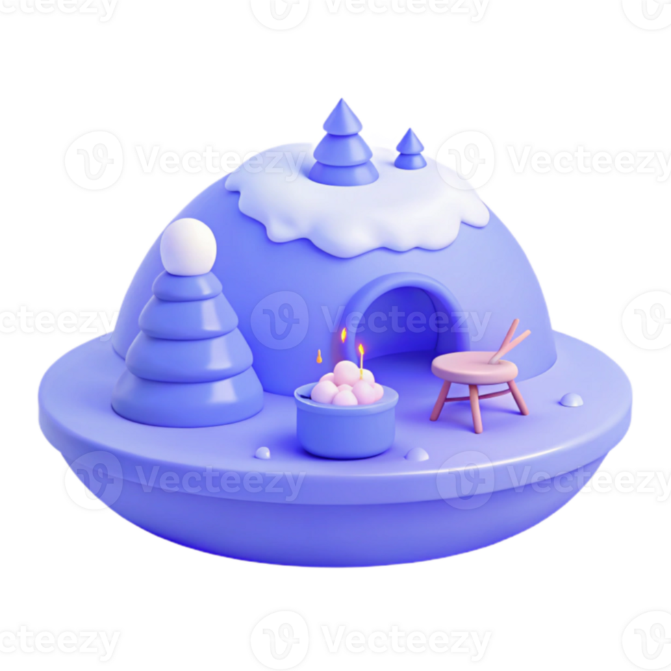 3D Winter Wonderland Scene with Igloo, Trees, and a Cozy Campfire png