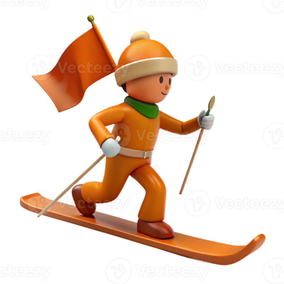 Cartoon Character Skiing Downhill with a Flag png