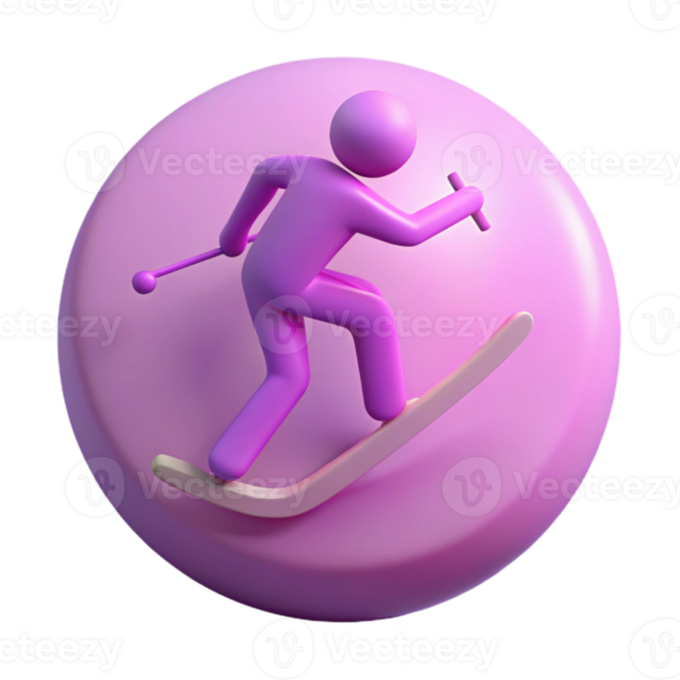 3D Render of a Skier in a Circle png