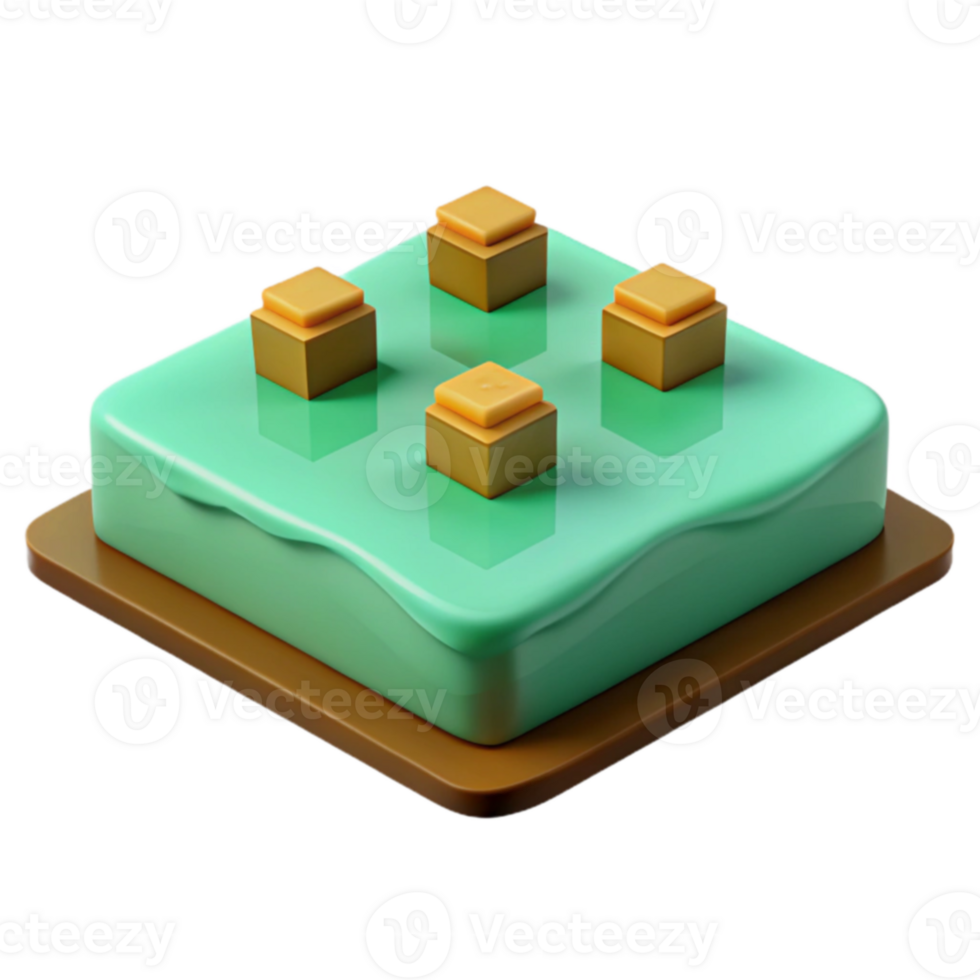 3D Render of a Green Platform with Four Golden Blocks png