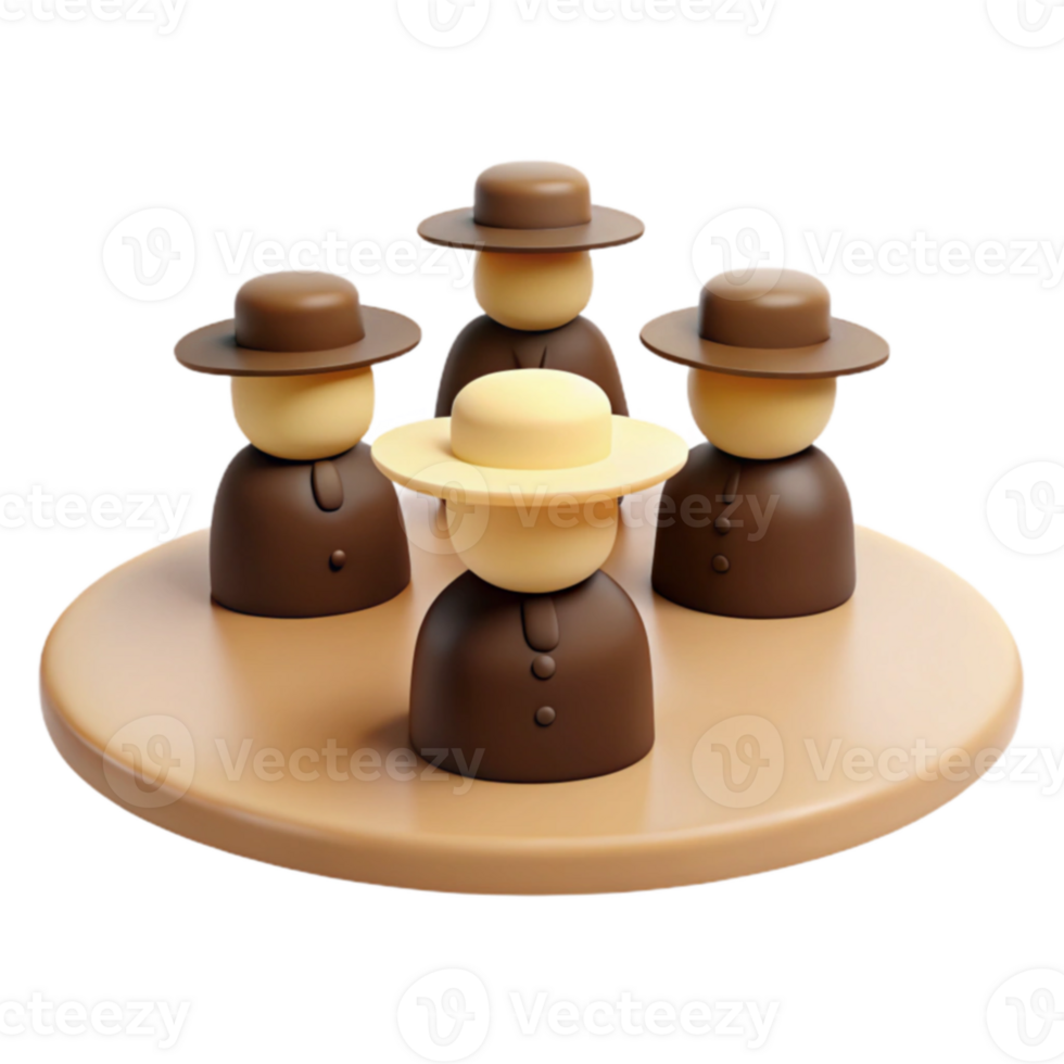 3D Illustration of Four Figures in Hats Around a Table png