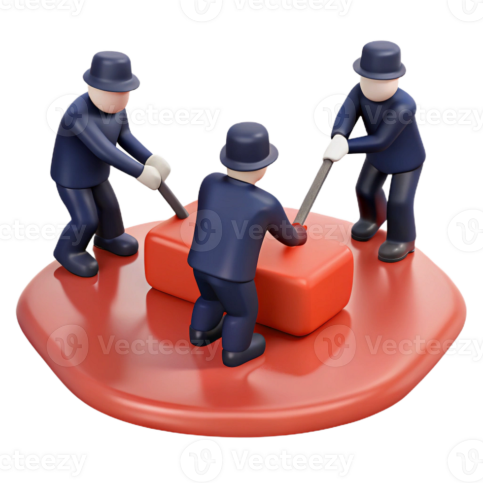 Three Figures Working Together to Move a Large Red Block png