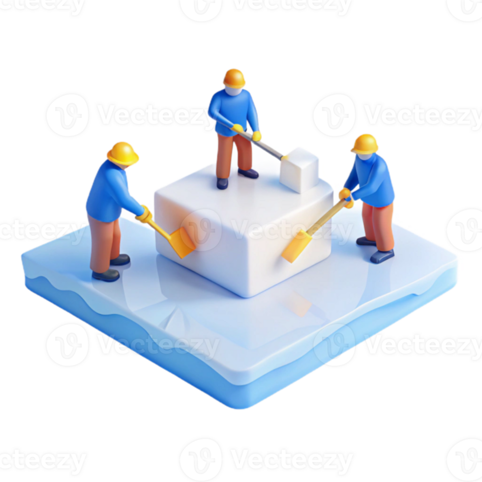 Three Workers Chiseling an Ice Cube png