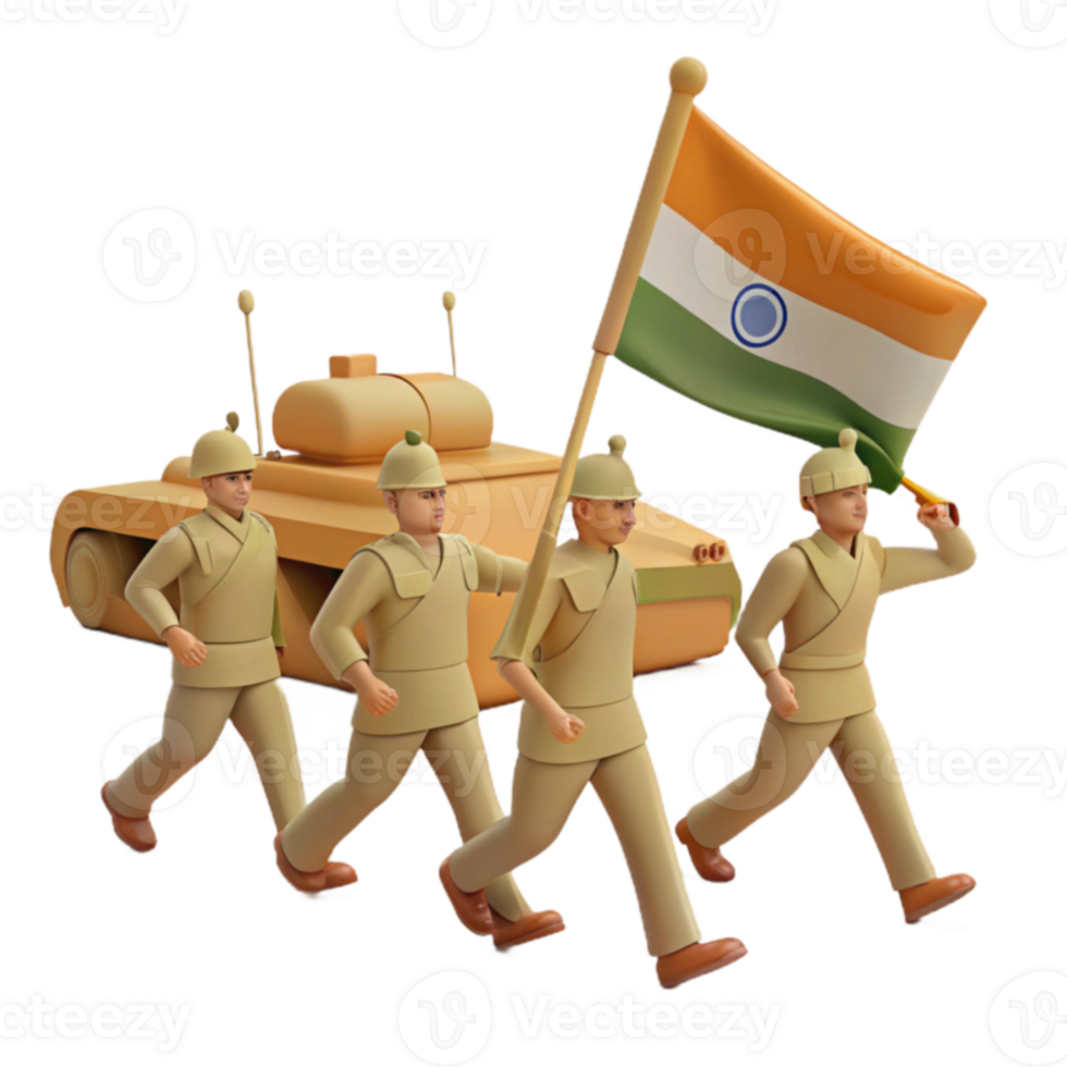 Soldiers Marching with Tank and Flag png