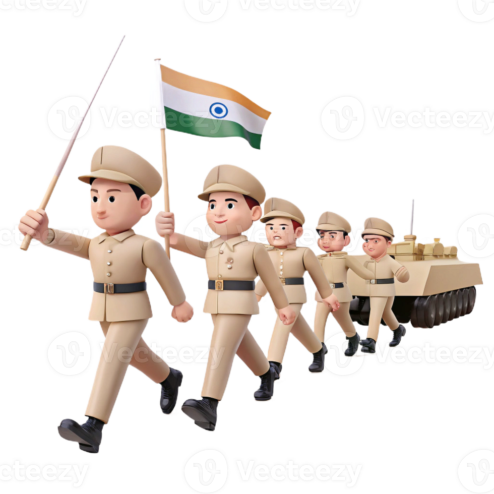 Cartoon Soldiers Marching with Flag and Tank png