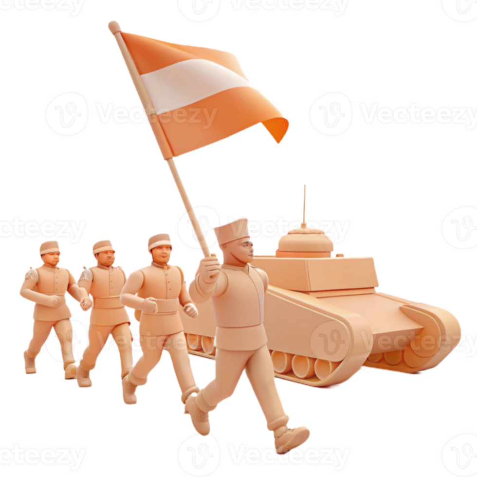 Soldiers Marching with a Tank and Flag png