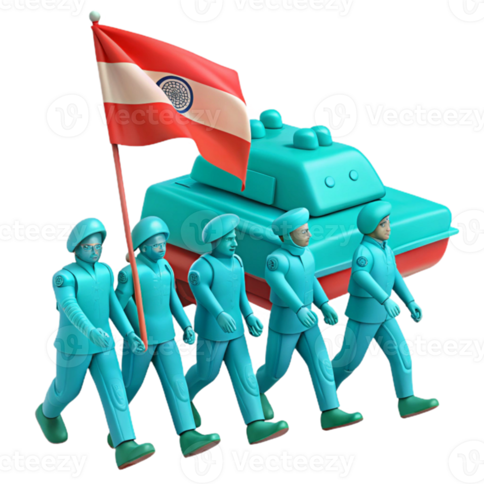 Toy Soldiers Marching with Tank and Flag png