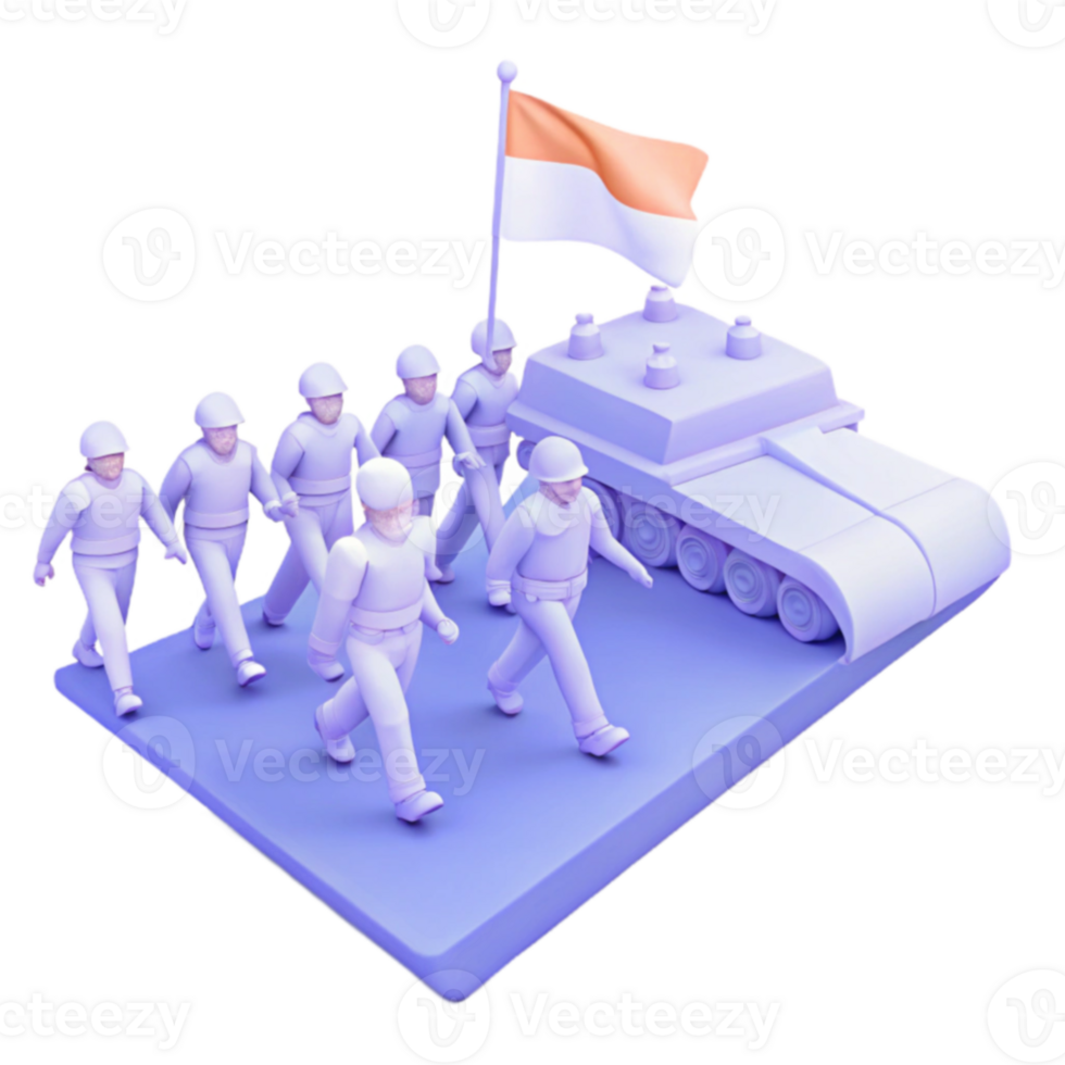 3D Render of Soldiers Marching with a Tank and Flag png