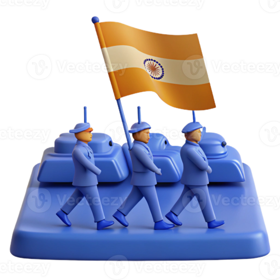 3D Illustration of Soldiers Marching with a Flag png