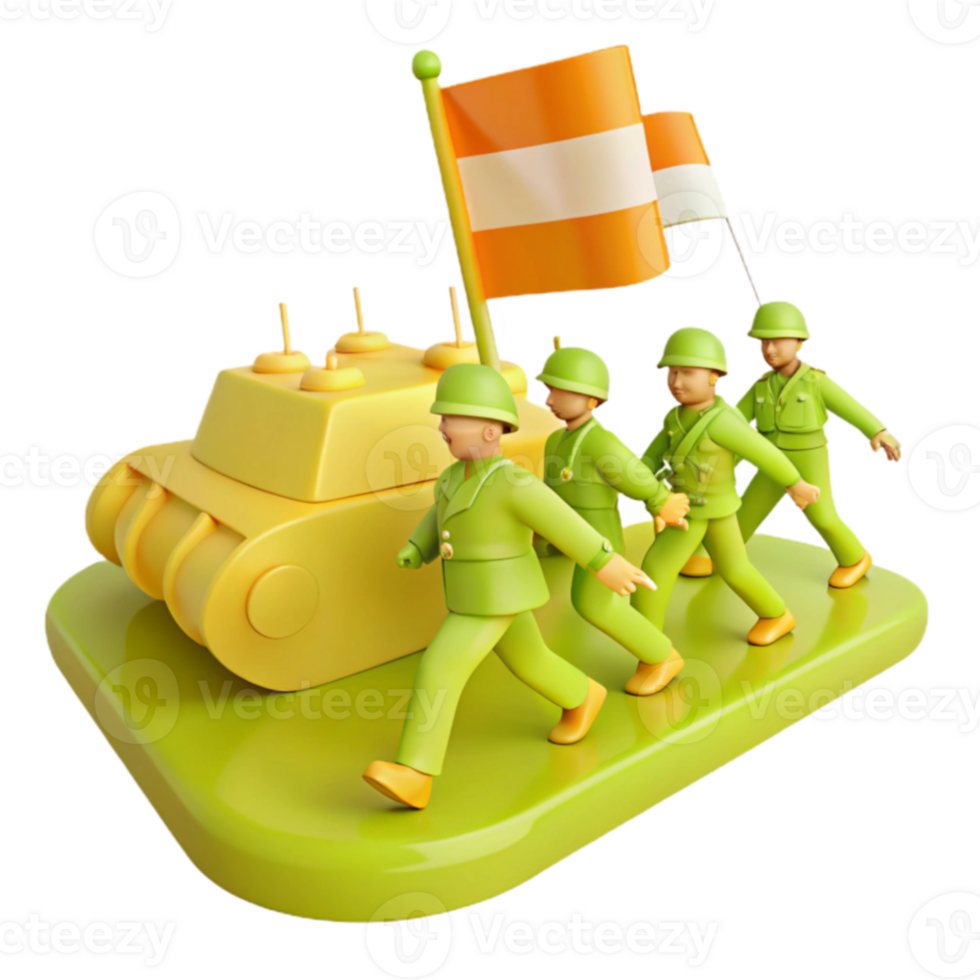 Toy Soldiers Marching with Tank and Flag png