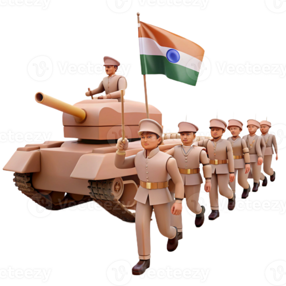 Soldiers Marching Behind Tank with Flag png