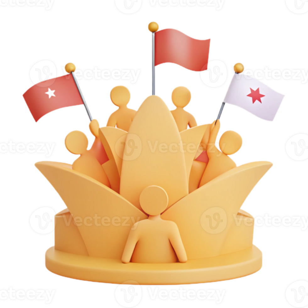3D Illustration of Teamwork and Success with Figures Holding Flags png