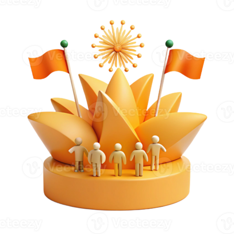 3D Render of People Standing in Front of a Lotus Flower with Flags png